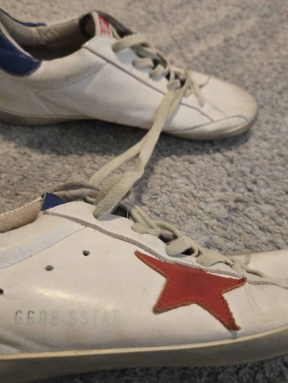 Golden Goose Super-Star Sneakers White Leather Red Star Blue Heel Tab EU 42.5 - Picture 3 of 15